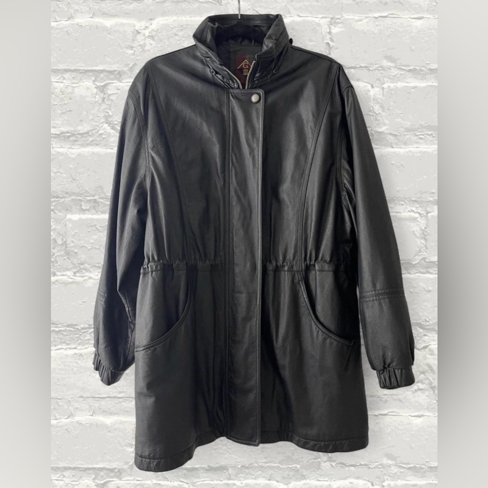 G-III Vintage Leather Jacket with Drawstring Waist